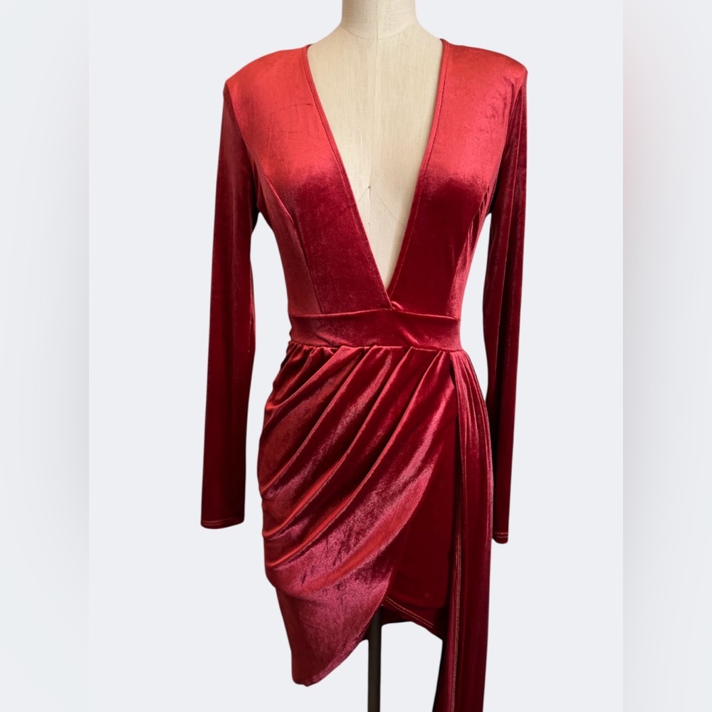 Vintage Velvet Dress Side Draped Plunge Neck